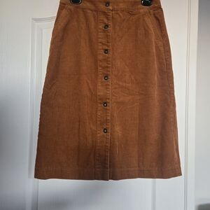 Uniqlo Button-Front Corduroy Midi Skirt in Rust Brown